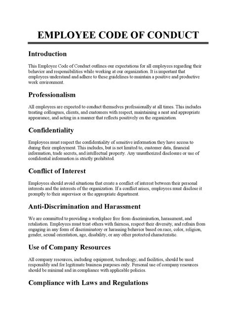 code of conduct for employees.